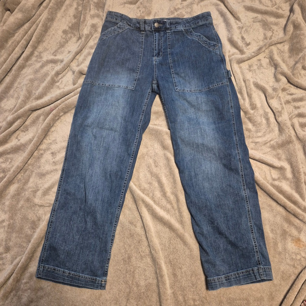 Martha Stewart Womens Mid-Rise Carpenter Leg Jeans Medium Wash Blue Xl